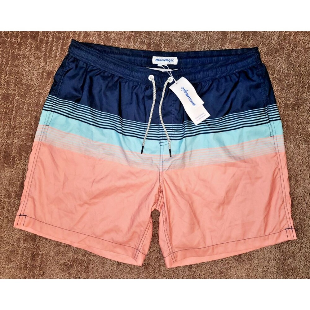 Maamgic Swim Trunks Men's XXL Blue and Pink Striped NWT